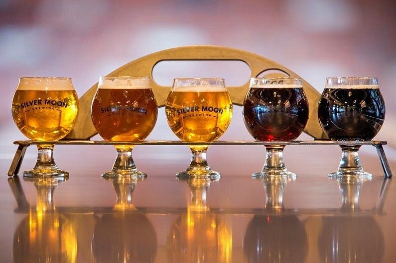 Assortment of food truck dishes and craft beer